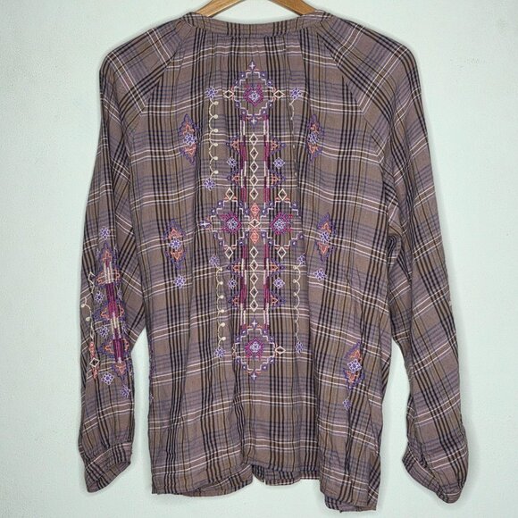 Johnny Was Workshop Plaid Curacao Raglan Poet Shirt Women's Large L - Picture 2 of 8